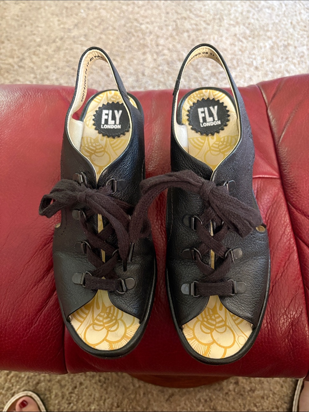 Fly London Black Leather Lace-Up Slingback Mules Super Comfortable